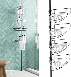 Zeina Home shower support with traction bar, composed of 4 shelves with integrated towel rack, adjustable from 60 to 97 inches, bronze.. Forget the long lines — DIAYTAR Nigeria is always open for shopping.