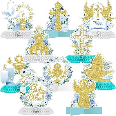 10 pieces baptism decorations in hive centers with blue and gold sequins.. DIAYTAR NIGERIA: Where shopping meets satisfaction with affordable prices and reliable 5-8 day shipping.