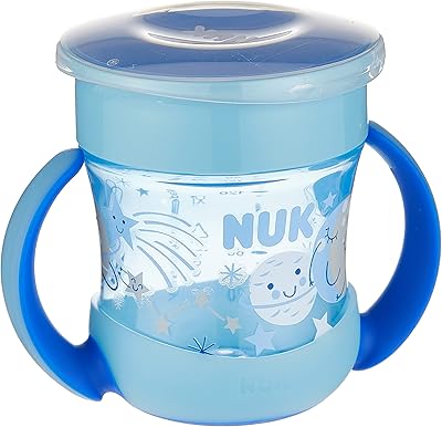 Nuk Magic Mini Sippy Cup (shines in the dark), matching colors and patterns (blue and purple), pack of 1.. DIAYTAR NIGERIA: Your one-stop e-commerce destination with affordable prices and nationwide delivery in 5-8 days.