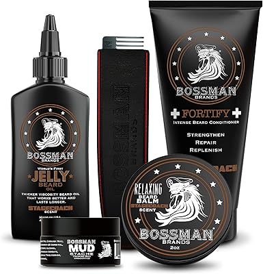 Complete kit for bossman beard - men's beard oil gel, fortifying shower balm, conditioner, mustache wax and comb - softening, growth and beard care kit (coach internship).. Discover thousands of products on DIAYTAR Nigeria with delivery between 5 to 8 days across the country.