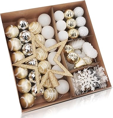 Somily set of 107 Christmas balls, golden and white Christmas tree decorations, Christmas decorations to hang unbreakable, easy -to -use Christmas decorations.. Your everyday shopping companion, DIAYTAR NIGERIA offers unbeatable value with nationwide delivery.