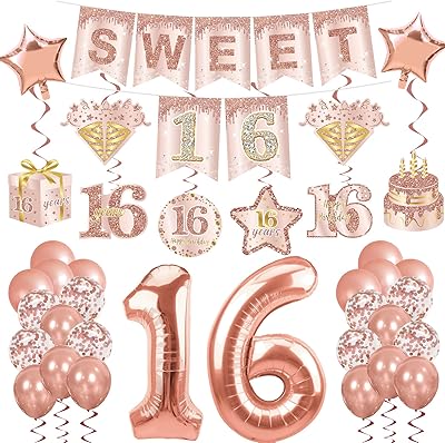 LNLOFEN Decorations for 16th birthday, 36 pieces, Balloons to hang, kit of whirlpools for girls, rose gold, sixteen year old birthday sign, party supplies, interior and exterior decoration.. Experience the power of choice with DIAYTAR NIGERIA's vast catalog and affordable 5-8 day delivery.