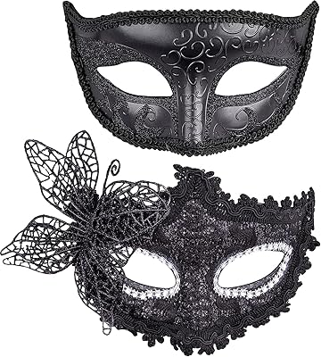 Set of masquerade masks for couples, Venetian masquerade mask for sexual feast, Mardi Mardi-Masque Gras for masquerade festivals, masquerade, black wedding festival for women and men, black, l 20 cm* h 10 cm/ 7.9.. DIAYTAR NIGERIA makes every shopping desire a reality with affordable prices and delivery in 5-8 days.