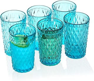 Everest Global Highball Set of colorful cups, light blue, 6 pieces, 11 ounces, engraved with a geometric diamond pattern, suitable for all occasions.. Experience the joy of discovery with DIAYTAR NIGERIA's vast catalog and nationwide affordable delivery.
