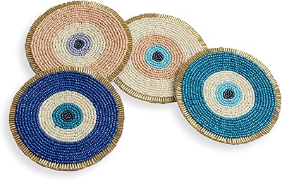 Folk embroidered glass skewers for drinks or coffee table, 4 -foot round glass, pretty glass below table decoration, Boho Evil Eye Farmhouse Boho Cocktail Set.. Discover a world of choices with DIAYTAR NIGERIA's extensive marketplace and prompt shipping service.