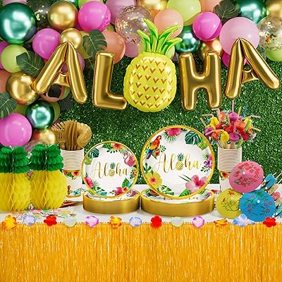Set of disposable covers Acaliland Summer Beach Decorations (25 guests) with plates, table cups and straws, balloon skirt.. DIAYTAR NIGERIA combines extensive product options with budget-friendly prices, delivered in 5-8 days.