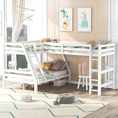 Mirax superimposed bed mirax in the shape of the attached, triple bed frame with desk, railing and staircase, double waist, white.. Shop across categories at DIAYTAR NIGERIA with the confidence of affordable prices and delivery within 8 days.