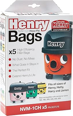 Henry Hypaflo nvm-1ch/907076 vacuum bags, pack of 5, white.. DIAYTAR NIGERIA: Your trusted e-commerce partner with extensive product choices and affordable delivery.