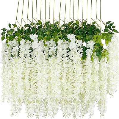 Lot of 12/45 inches of artificial glycine with increased density, false crown of luxury silk flowers to hang for wedding festival, house, garden, green wall decoration (white).. Thousands of items, all priced just right — shop DIAYTAR Nigeria today.