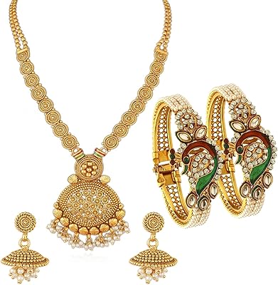 Suki Ensemble Wedding Collar Minakari Plated Gold For Women with Brilliant Pearls and Kada Bracelet (CB73405 model).. DIAYTAR NIGERIA transforms online retail with unbeatable prices and consistent delivery timeframes.