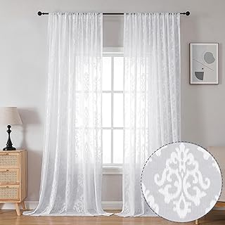 Owenie Transparent Curtains in Floral Mousseline Jacquard 2 108 inch long panels, semi-transparent curtains in soft and solid false silk, window treatments with light and living room filter, white, 60 \ "L x 108 \" L.. Home to endless choices and pocket-friendly prices — DIAYTAR Nigeria.