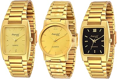 Analog watch for men imperial club (golden and black dial and golden bracelet) (pack of 3).. Shop from Nigeria's largest product selection at DIAYTAR, with budget-friendly prices and swift delivery.