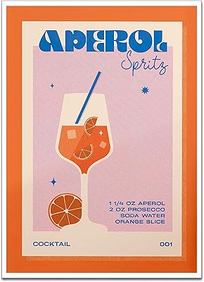 Retro Cocktail Aperol Spritz Orange Pink Cocktail poster, Aesthetic Wall Mural Posters for Bedroom, Decoration of Vintage Bar Chariot for Home and Kitchen (12 x 18 inches without frame).. Experience the simplicity of DIAYTAR NIGERIA's extensive marketplace with delivery within 8 days.