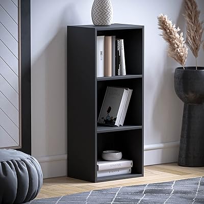Cubic library with 3 levels Oxford Vida Designs, black wooden storage shelf for living room and office.. Nigeria shops with DIAYTAR — wide selection, fast shipping, and great value.