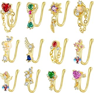 12 pieces of fake cubic zirconic rod earrings, false nose rings to clip on the nose not pierced for women.. DIAYTAR NIGERIA delivers on convenience and affordability with our reliable nationwide shipping.