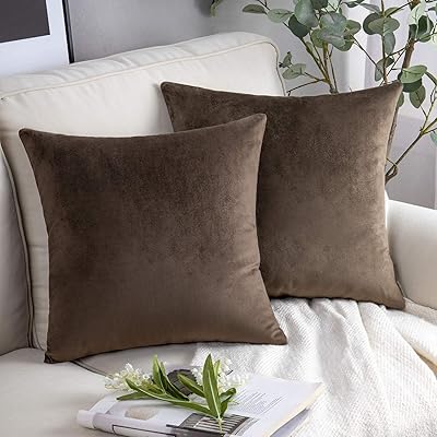 Reversible pillowcases in Modern Homes luxury velvet, decorative pillowcases with invisible zipper (16 x 16 inches, dark brown).. Great deals and fast delivery — the DIAYTAR Nigeria guarantee.