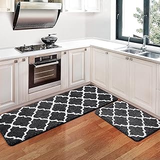Moroccan kitchen carpet OKJ [2 rooms] Ultra absorbent microfiber, non -slip and machine washable kitchen carpets for floor, kitchen, bathroom, sink, office, laundry room, 17.3 x 24 " + 17.3 x 47" (black).. DIAYTAR NIGERIA puts thousands of products at your fingertips with affordable prices and delivery within a week.