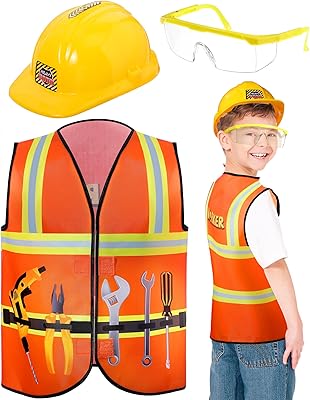 Set of building workers' costumes for role-playing game with construction hat and glasses, disguise for toddlers of 3, 4, 5, 6, 7 years old, educational birthday gift.. DIAYTAR NIGERIA makes online shopping accessible to all with budget-friendly prices and reliable delivery.