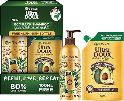 Garnier ultra soft shampoo nourishing with avocado oil and shea butter, Eco pack, 500 ml + aluminum bottle offered!.. DIAYTAR NIGERIA: Where shopping dreams become reality with affordable prices and prompt shipping.