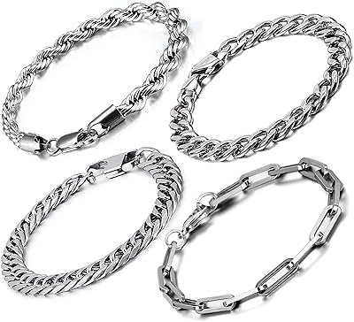 4 pieces of stainless steel steel bracelets in silver for men with a.. DIAYTAR NIGERIA: Where convenience meets affordability with delivery across Nigeria in under 8 days.