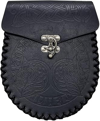 Medieval pocket in faux leather, northern belt bag in relief, steampunk waist bag, reborn belt bag for men, black retro wallet for gn rend (wolf).. DIAYTAR NIGERIA: Connecting Nigerians with their needs through our affordable and diverse marketplace.