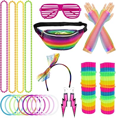 Dream Top 20 Pieces Costume Accessories from the 80s for women, holographic banana bag, neon leggings, neon accessories from the 80s.. Shop the future with DIAYTAR NIGERIA - thousands of products, unbeatable prices, delivery within a week.
