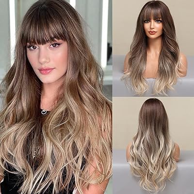 Long Long Blonde Hair Cube Blonde wig with degraded brunette bangs from Blond for women, natural synthetic hair wigs for daily use (Cabello Natural pelucas)... DIAYTAR NIGERIA revolutionizes online shopping with competitive prices and reliable 5-8 day delivery.