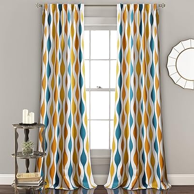 Pair of geometric darkening curtains in the middle of the century, Lush Decor, size 84 "x 52", turquoise and orange.. DIAYTAR NIGERIA: Where every search leads to affordable products delivered promptly across Nigeria.