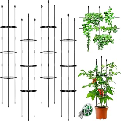 4 2 in 1 tomato cages for garden, support mesh for 4 -foot tomato plants, adjustable plant cage up to 48 ", trellis for pots in pots, flowers, vegetables and vines, with twisted 66 feet tie.. Everything you need is on DIAYTAR Nigeria — just a click away.