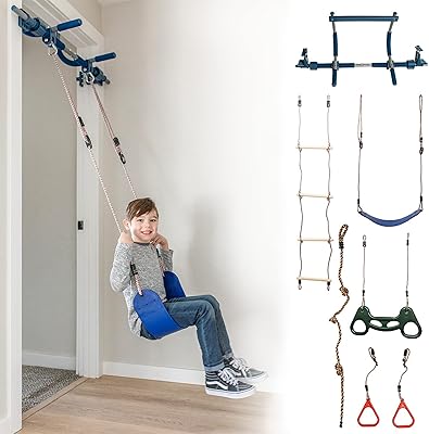 Gym 1 - Interior gymnastics set 6 pieces for children - Interior swing for children including a baby swing, rings, a swing, a swing, a scale, a swinging rope, a traction bar - Sensory swing set.. DIAYTAR NIGERIA bridges the gap between desire and affordability with nationwide delivery in under 8 days.