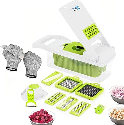 Zen store manual slicer with 2 kitchen gloves, non-slip rubber base, stainless steel blades, potatoes, slices, crusher, egg yolk and flower cut, BPA-free for cooking.. Shop without compromise at DIAYTAR NIGERIA, where quality, affordability, and quick delivery coexist.