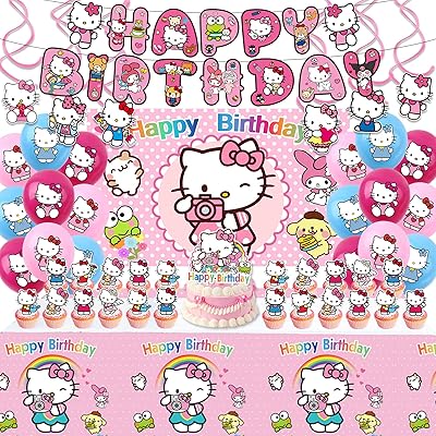 Hello Kitty birthday party supplies, the party decoration kit includes a banner, a backdrop, balloons, hanging whirlwinds, cupcake decorations and a tablecloth on Hello Kitty theme for girls.. Shop smarter with DIAYTAR NIGERIA's comprehensive catalog and budget-friendly 5-8 day delivery.