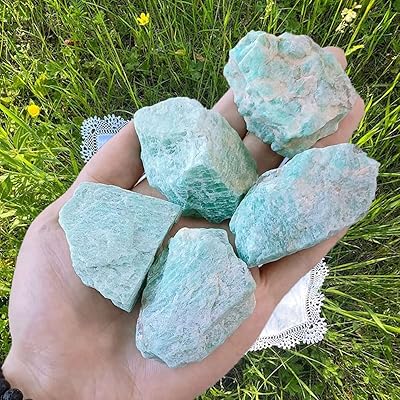 Stones of Amazonite Natural Laydanla, large raw crystals of 2 ", therapeutic precious stones for reiki, healing, fall, fountain rocks, wire wrap, wire wrap 4 pieces 0.5 lb.. DIAYTAR NIGERIA: Bringing quality products to your doorstep at prices that won't break the bank.