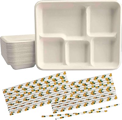School lunch in biodegradable paper with 5 sections - plates and straws in brown Kraft of classic style - 50 pieces each.. Embrace the convenience of DIAYTAR NIGERIA with thousands of products at your fingertips, delivered nationwide.