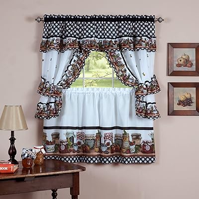 Akim Home Fernnishings Set of Mason Jar Kitchen Curtains, on several levels and ruffles, 24 "High with above swag.. DIAYTAR NIGERIA: Connecting Nigerians with affordable products through our expansive e-commerce platform.