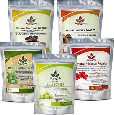 Havintha Amla, Reetha, Shikakai, Bhringraj and Hibiscus powder for hair care (50 g each (combined package of 5)).. Experience convenient online shopping on DIAYTAR Nigeria — wide selection and affordable delivery.