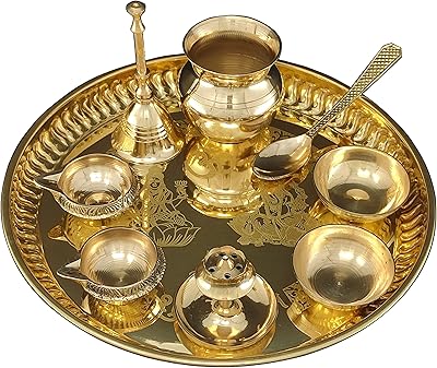 Nobility Bol Pooja Thali in 8 inch brass with spoon.. DIAYTAR NIGERIA: Your one-stop e-commerce destination with affordable prices and nationwide delivery in 5-8 days.