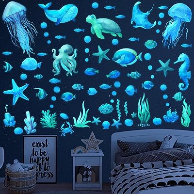 Wall stickers of ocean fish, underwater wall stickers shining in the dark, waterproof wall stickers for boys and children, bathroom watercolor (improved).. Your digital shopping destination, DIAYTAR NIGERIA combines variety with affordability and quick delivery.