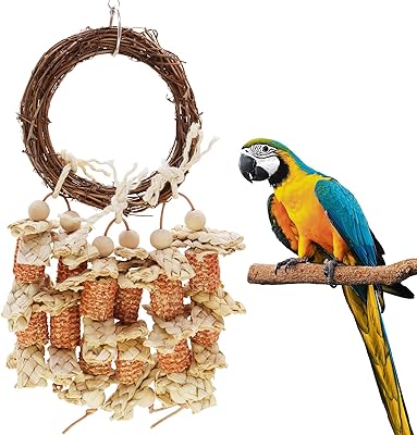 MQ bird toys, toys for parrots in natural corn, corn and rattan pod, adapted to African gray parrots, small and medium -sized parrots, Amazonian parrots and middle -sized parrots cages.. DIAYTAR NIGERIA brings a world of products to your fingertips with affordable prices and quick delivery.