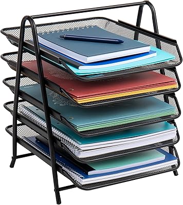 Mind Reader table organizer with 5 sliding trays for letters, documents, mail, files and paper, black.. Browse, shop, and receive — DIAYTAR Nigeria keeps it simple.