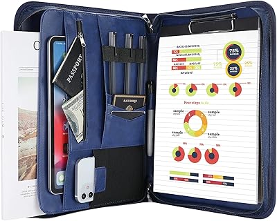 Professional procase file with zipper, conference file organizer for legal documents with pockets, A4 format, notepad for men and women - navy blue.. More than a store — DIAYTAR Nigeria is your shopping partner.
