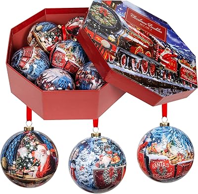 Box of 7 Non -Manny plastic Christmas balls 70mm - Train Santa Express.. DIAYTAR NIGERIA delivers more than purchases - we deliver affordable shopping solutions within the week.