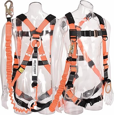 Wilkforder 3D Fall Protective Safety harness with elastic cord absorbing 6 -foot shocks [Mousqueton end] | Sustainable fixing kit | Personal control system (PFAS) in accordance with the ANSI standard.. Shop from anywhere in Nigeria and receive your DIAYTAR purchases at affordable prices within a week.