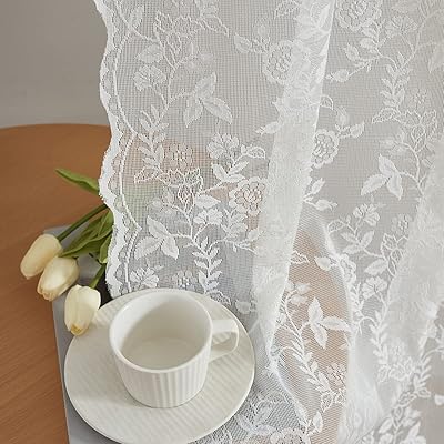 Curtains in ivory Venice lace of 45 ", Transparent Current Curtains for windows, special vintage lace curtain panels for kitchen, 52" x 45 ", ivory, 2 panels.. Shop with purpose at DIAYTAR NIGERIA, where your money goes further and delivery is always prompt.
