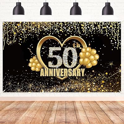 Banner decorations for 50th wedding anniversary, large background, party supplies for 50th anniversary, background for Photoaton for 50th anniversary, black gold.. A world of products at your fingertips — thanks to DIAYTAR Nigeria.