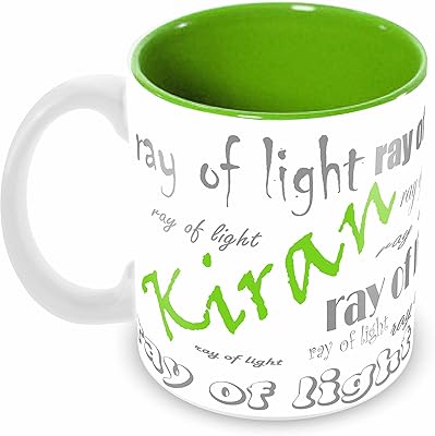 Coffee cup and elegant and personalized ceramic tea with "Kiran" Telip name printed with meaning, 350 ml, green.. DIAYTAR NIGERIA revolutionizes online shopping with competitive prices and reliable 5-8 day delivery.