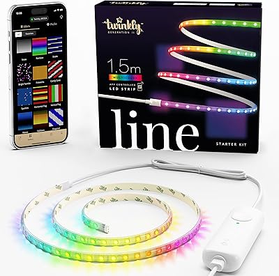 Twinkly Line - Apply a technological adhesive + a magnetic LED light strip with RVB LED (16 million colors). Starter kit. stretchable. 1.5 m, white thread. Intelligent interior decoration lighting. Starter kit.. DIAYTAR NIGERIA delivers happiness in 5-8 days with our affordable and diverse product range.