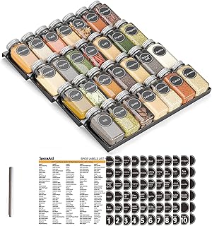 Spaceaid spice drawer organizer with 28 spice jars 386 labels and pen.. Your favorite brands are just a click away on DIAYTAR Nigeria.