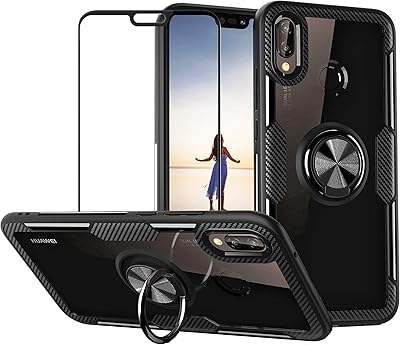 Huawei P20 Lite/Nova 3e protection shell with tempered glass, flexible silicone and transparent tpu rigid rear shell with metal ring and magnetic crutch, black.. Shop confidently with Nigeria's most trusted e-commerce platform, offering swift and affordable delivery.