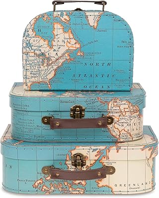 Jewel Keeper cardboard bags, set of 3 - Storage boxes Gigognes gifts for birthday, wedding, child's bedroom decoration, desk, display of photos and toys - Vintage world card design.. DIAYTAR NIGERIA: Where affordability meets variety in Nigeria's most comprehensive online marketplace.